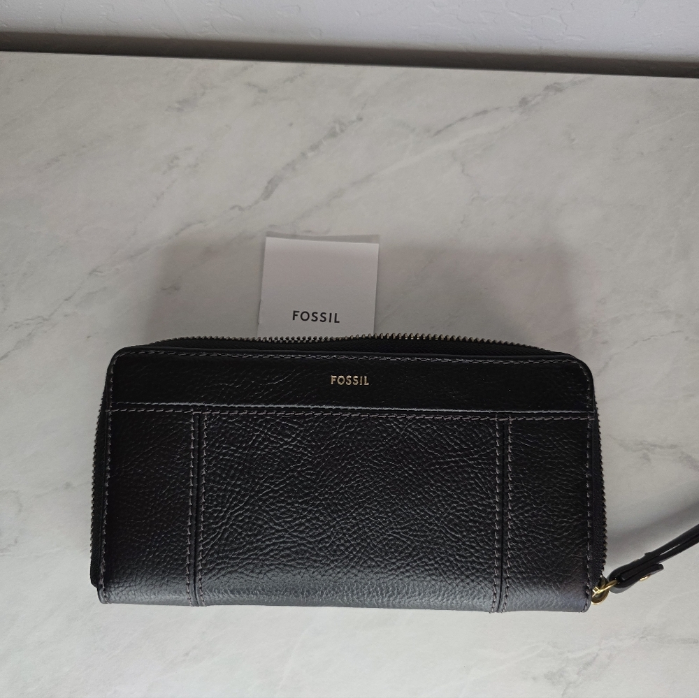 NEW Fossil Black Jori RFID Zip Clutch Wallet - Picture 5 of 8